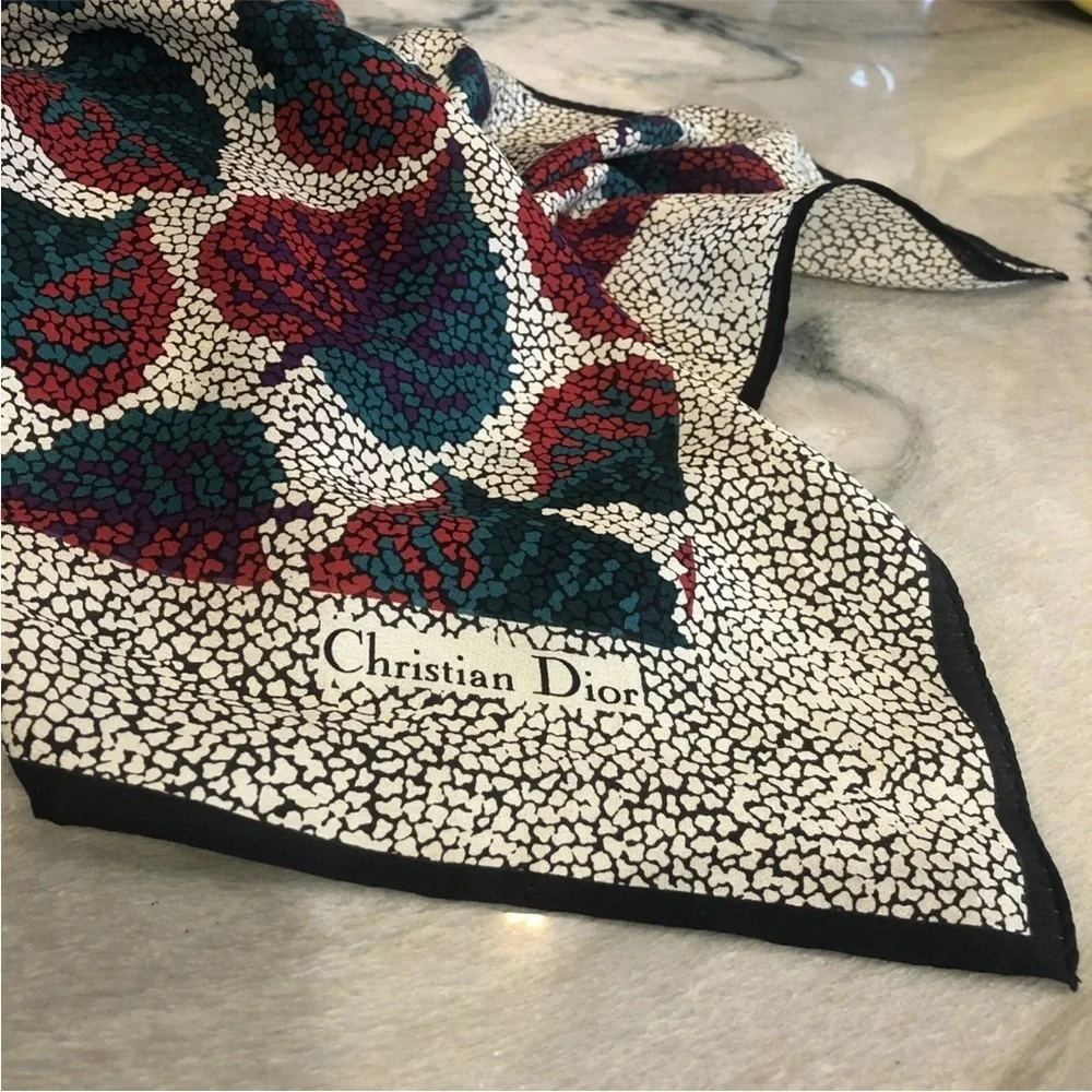Vtg Christian Dior Silk Scarf Logo Fall Leaves Classic Echarpes 34 X 34 square - Picture 5 of 11